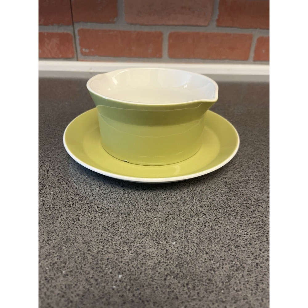 Vintage Mikasa Duplex Ben Seibel Olive Green Gravy Boat & Saucer Japan MCM 2559